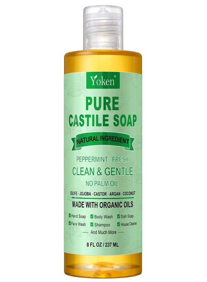 Yoken Peppermint Castile Soap Liquid 8 OZ, Made with Certified Organic Oils, Gentle Peppermint Soap for Body Wash, Face, Hands, Dishes, Laundry & More - Vegan & Natural Ingredients Versatile Cleanser - Image 1